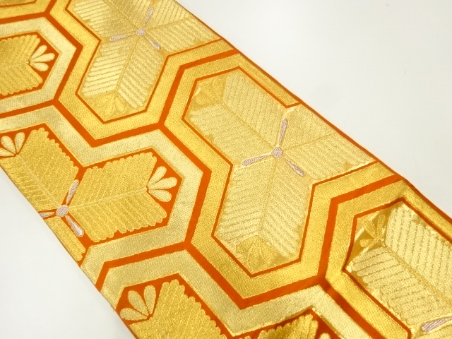 JAPANESE KIMONO / ANTIQUE FUKURO OBI / SILK / WOVEN BISHAMON KIKKO PATTERN